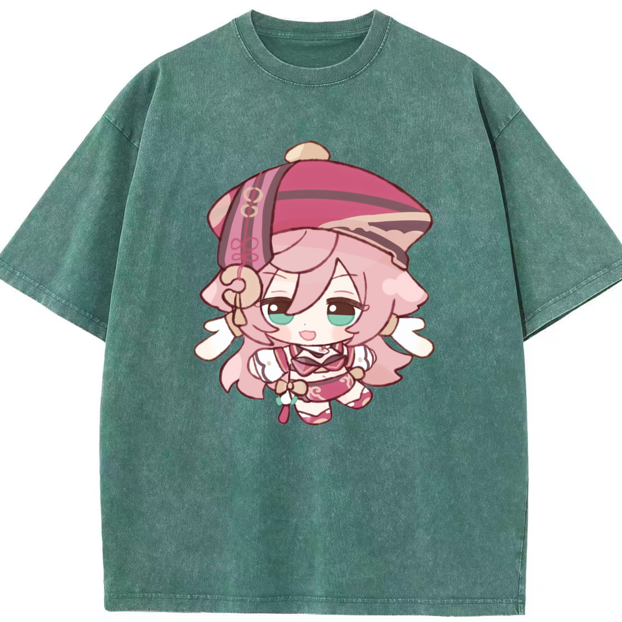 げんし神 ヤンフェイ genshin Yanfei 綿100% ヴィンテージ風 半袖Tシャツ（フロントプリント）